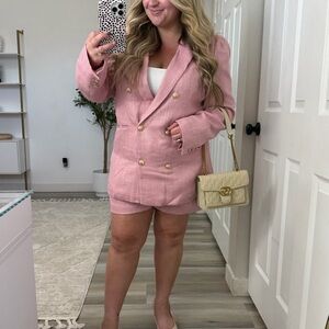 Pink Double-Breasted Blazer and Shorts Set